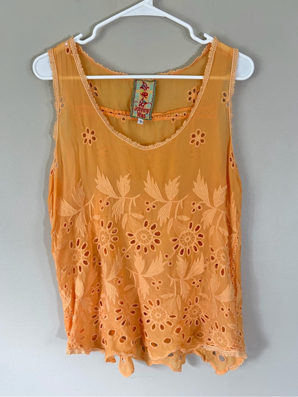 Johnny Was Embroidered Eyelet Tank Orange Small